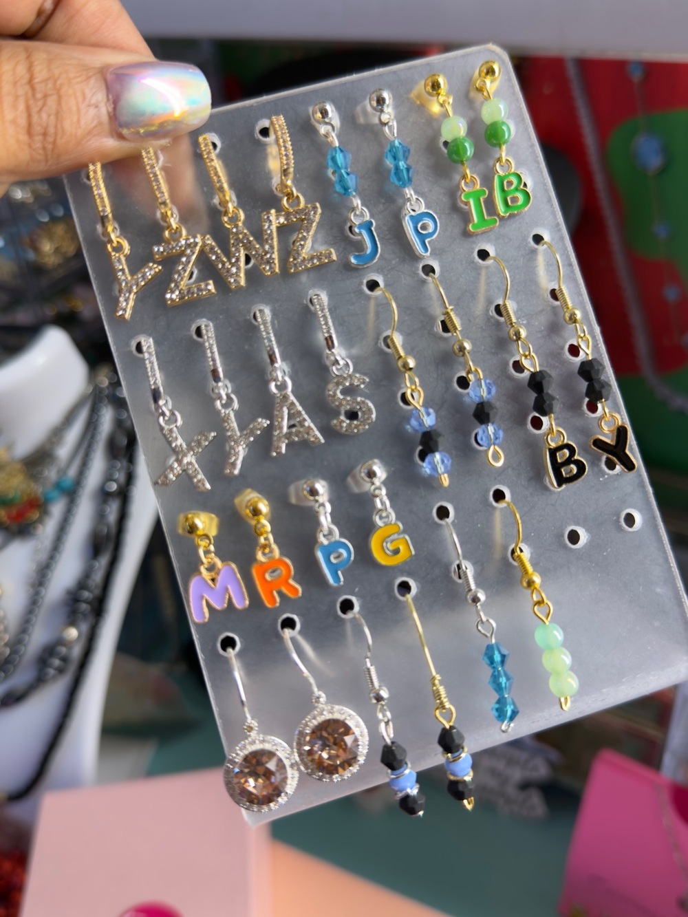 Intial custom and Earrings with Crystal Dangle- Multicolor